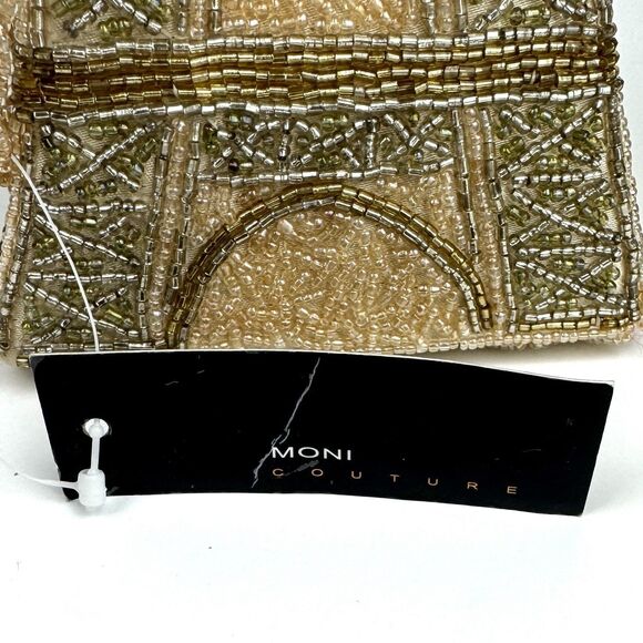 Rare Moni Couture Triangle Top  Handle Silver Gold Beaded Eiffel Tower Purse Bag - Picture 15 of 15